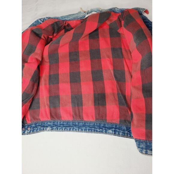 Vtg Key Imperial Buffalo Plaid Flannel Lined Denim Jacket Distress Large Grunge - Picture 10 of 12